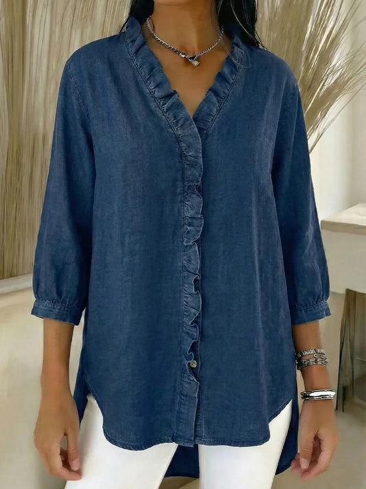 📦📦New Arrivals🔥Women's Casual Denim V-Neck Ruffled Shirt