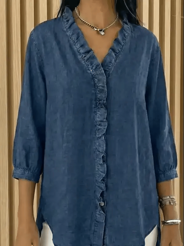 📦📦New Arrivals🔥Women's Casual Denim V-Neck Ruffled Shirt