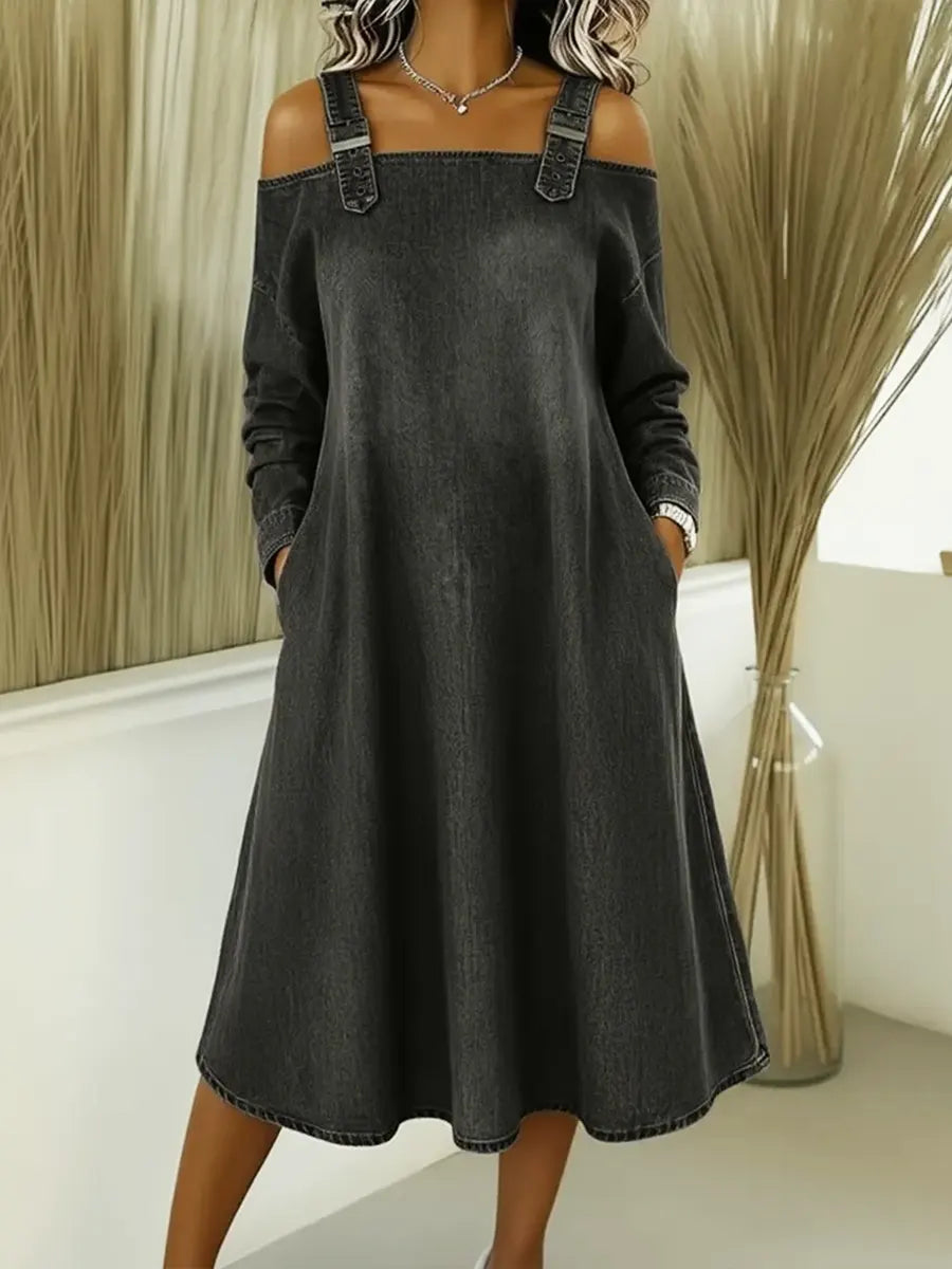 💝💝Women's Fashionable Off-the-shoulder Denim Jumpsuit