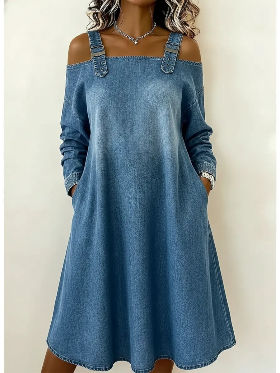 💝💝Women's Fashionable Off-the-shoulder Denim Jumpsuit