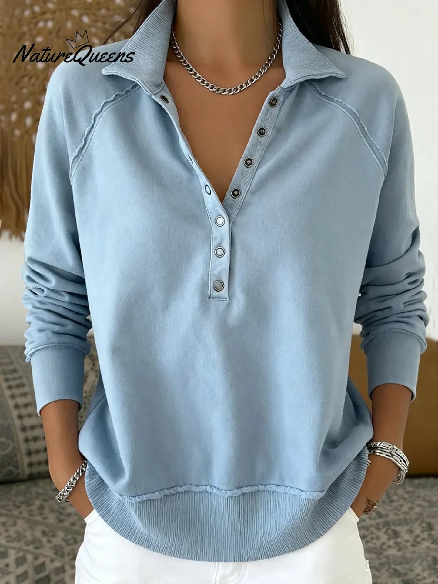 💝💝Women's Casual Solid Color Pullover Cotton Sweatshirt