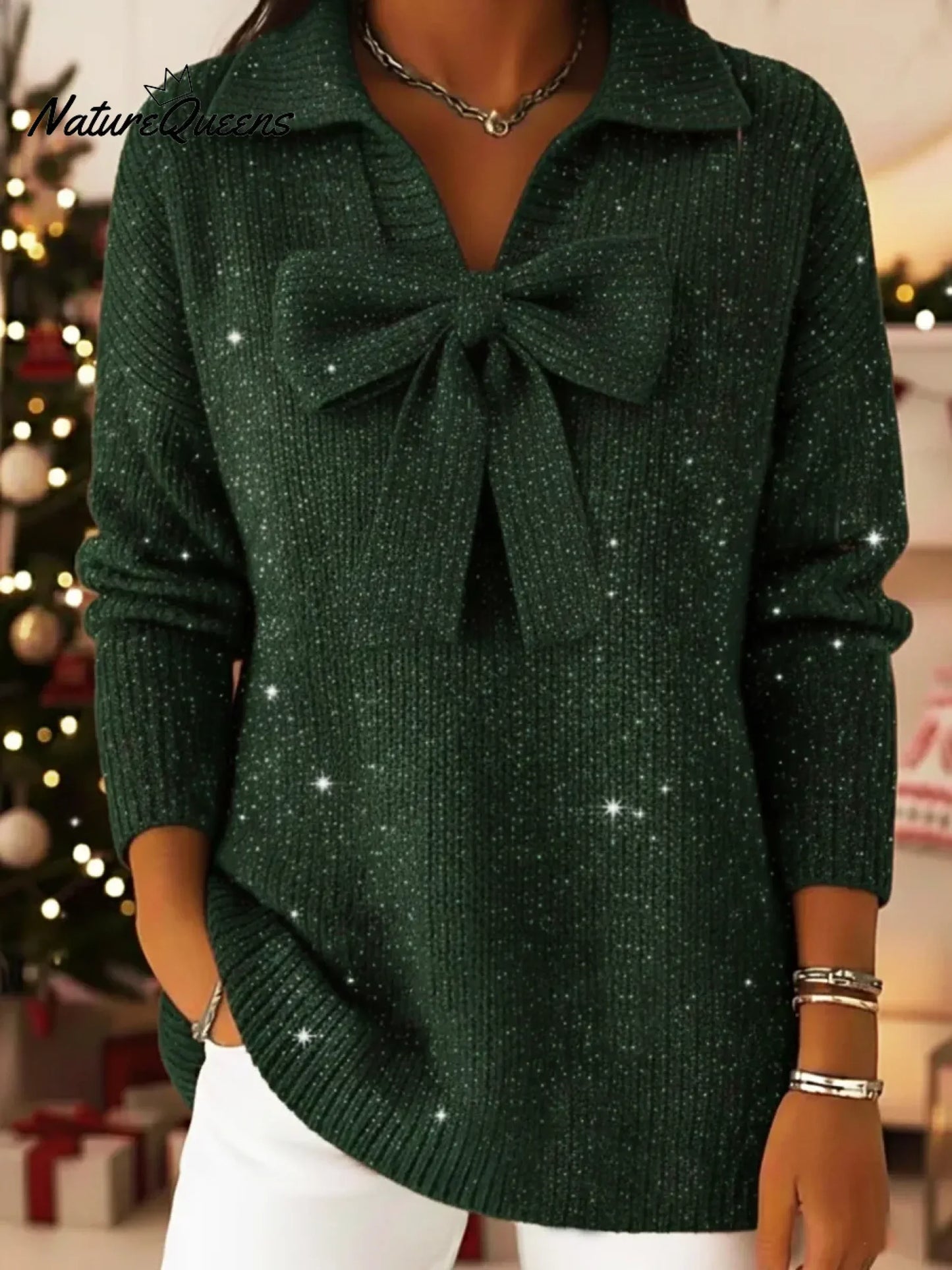 💝💝Retro And Cute Sparkly Bow Sweater