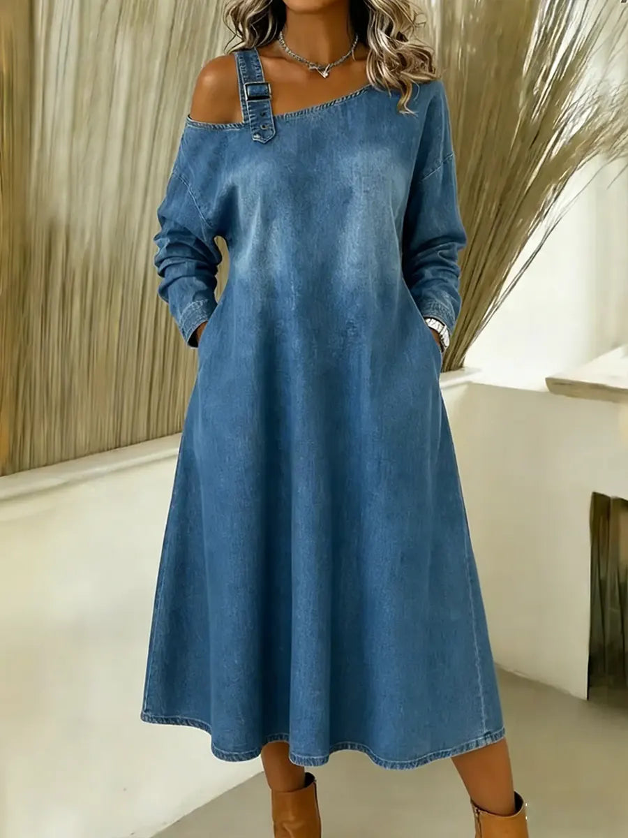 💝💝Women's Fashionable Off-the-shoulder Denim Jumpsuit