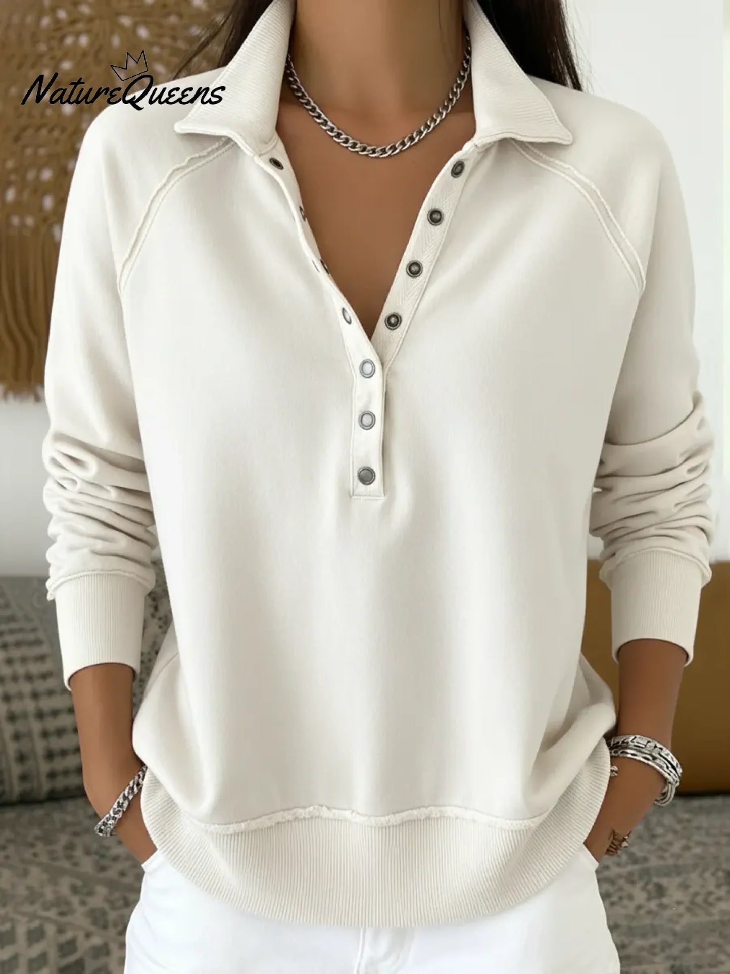 💝💝Women's Casual Solid Color Pullover Cotton Sweatshirt