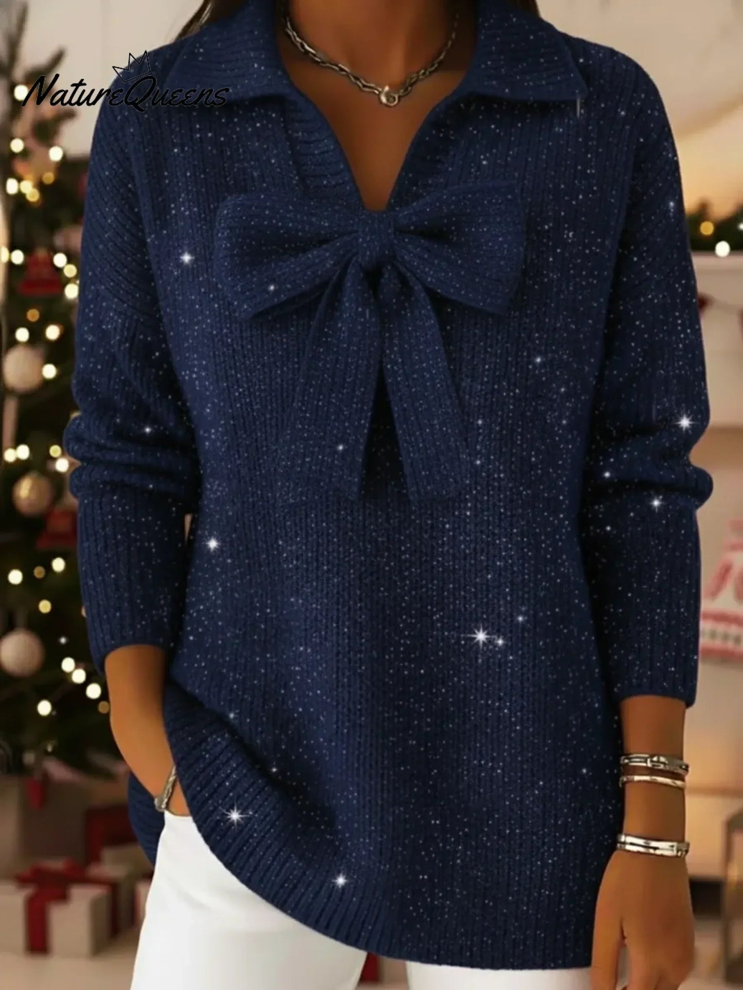 💝💝Retro And Cute Sparkly Bow Sweater