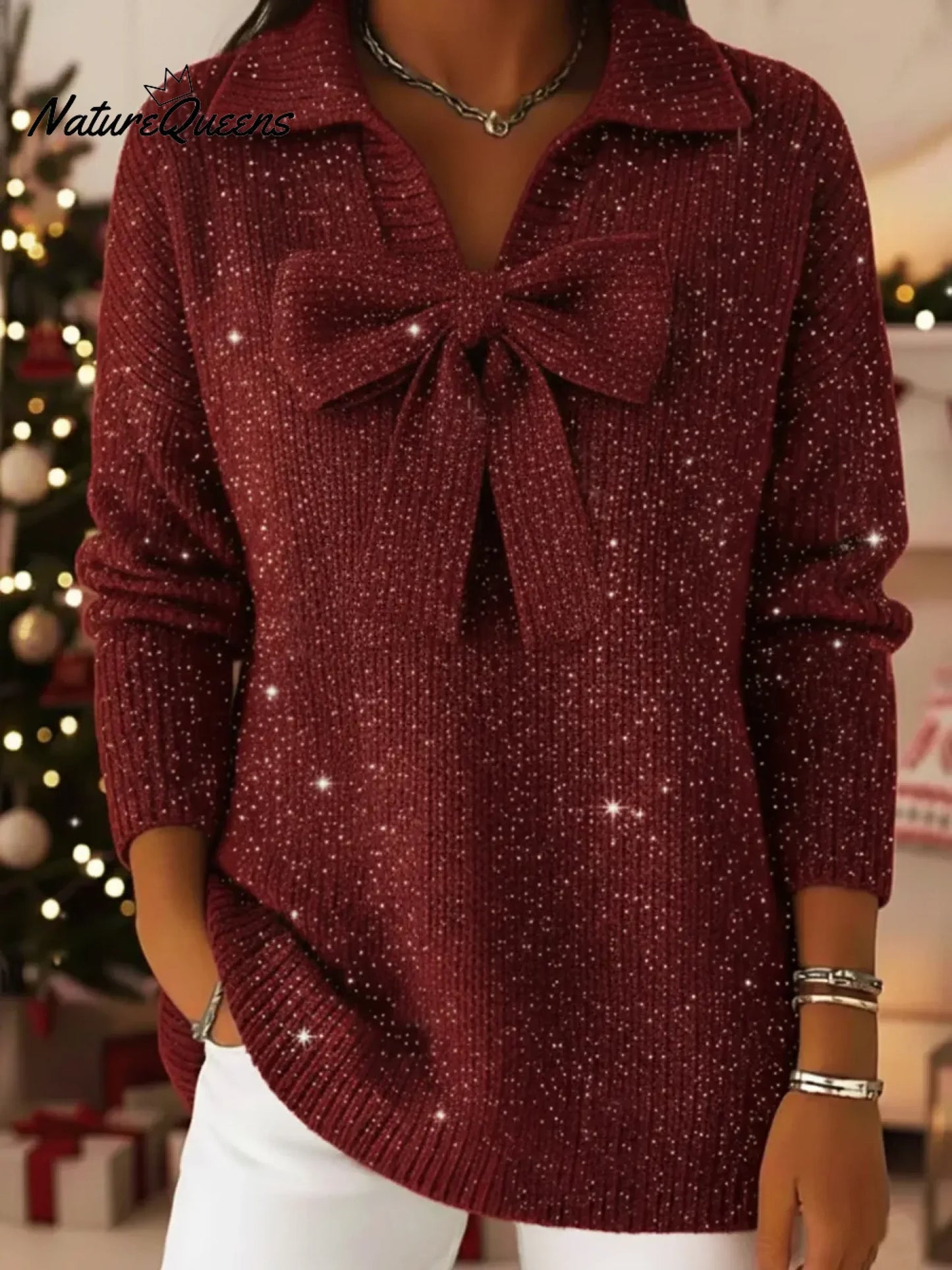 💝💝Retro And Cute Sparkly Bow Sweater