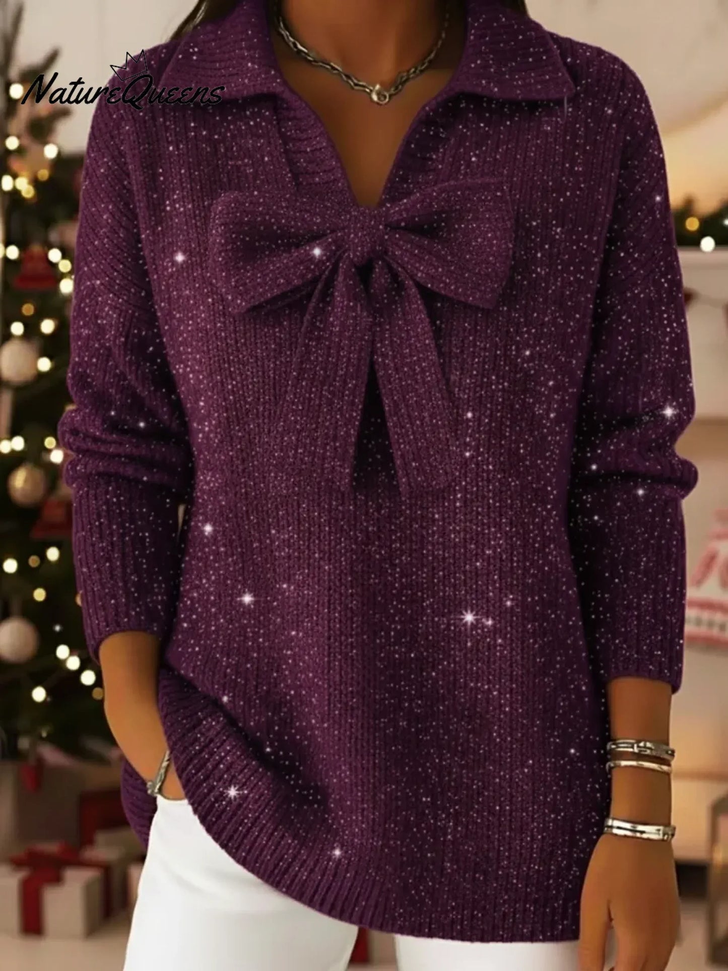 💝💝Retro And Cute Sparkly Bow Sweater
