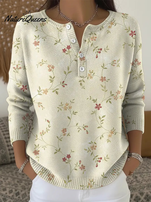 💝💝Artistic Flowers Print Buttoned Cardigan Sweater