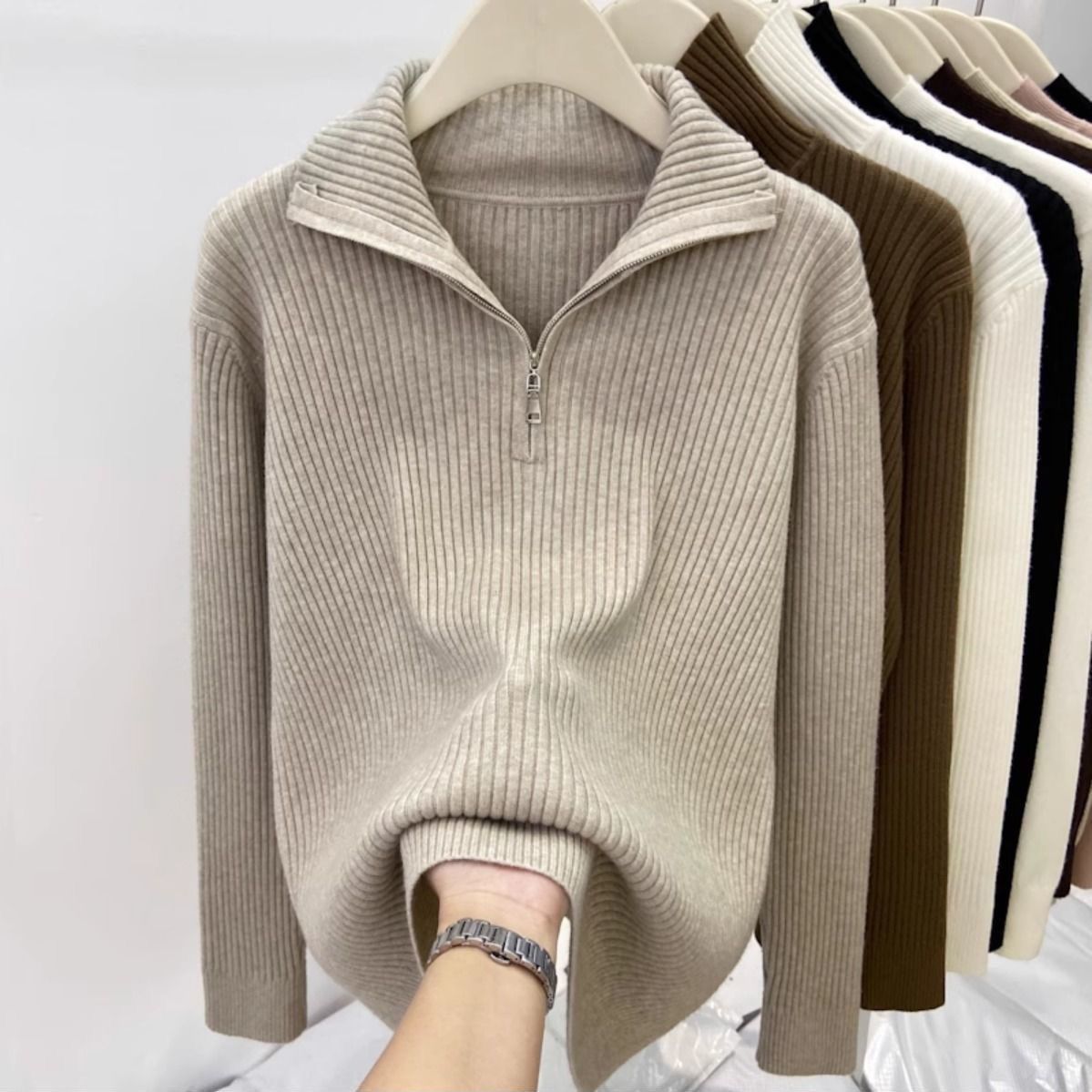 🎈🎈Clearance Sale-Half-Zip Stand Collar Cashmere Pullover Sweater
