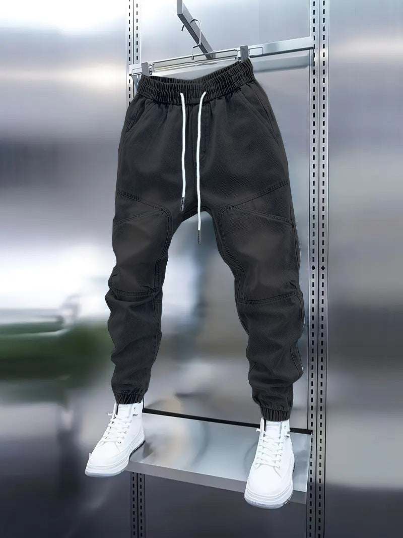 Trendy Men's Patchwork Denim Elastic Waist Jogger Harem Pants